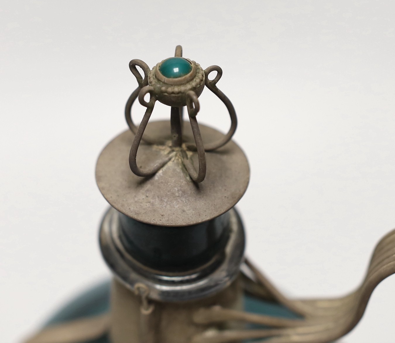 A Guild of Handicraft silver-mounted blown glass decanter and stopper, 23cm